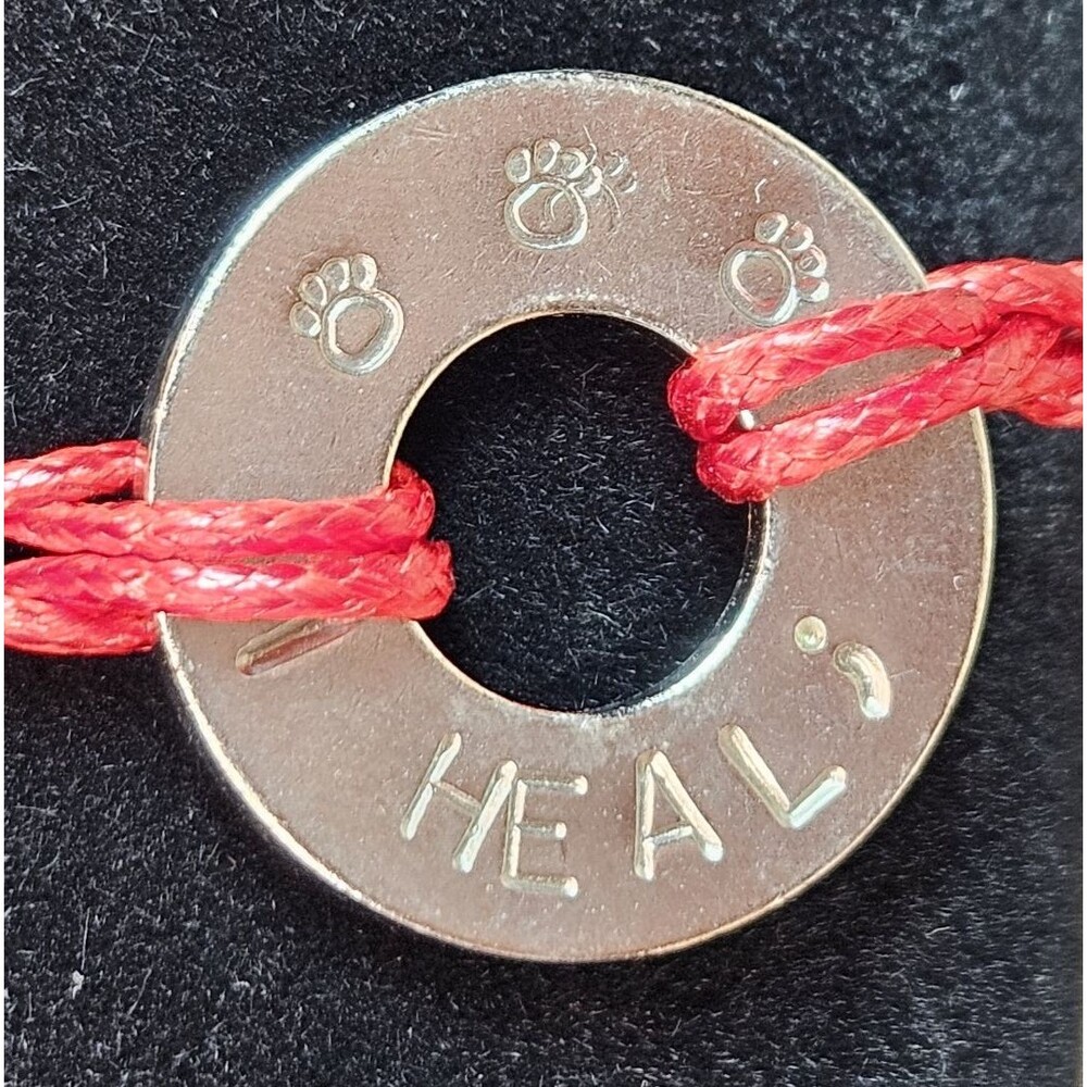 Adjustable Red "I Heal" Cord Bracelet w/ Etched Paw Prints My Intent.org
